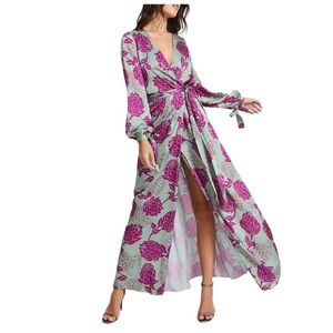 PatBO Celia Floral Wrap Dress‎ in Aqua